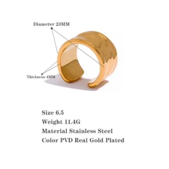 New Gold Hammered Wide Band Ring - Picture 5 of 13